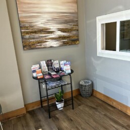 Patient information station inside HealthQuilt Seabrook TX primary care clinic